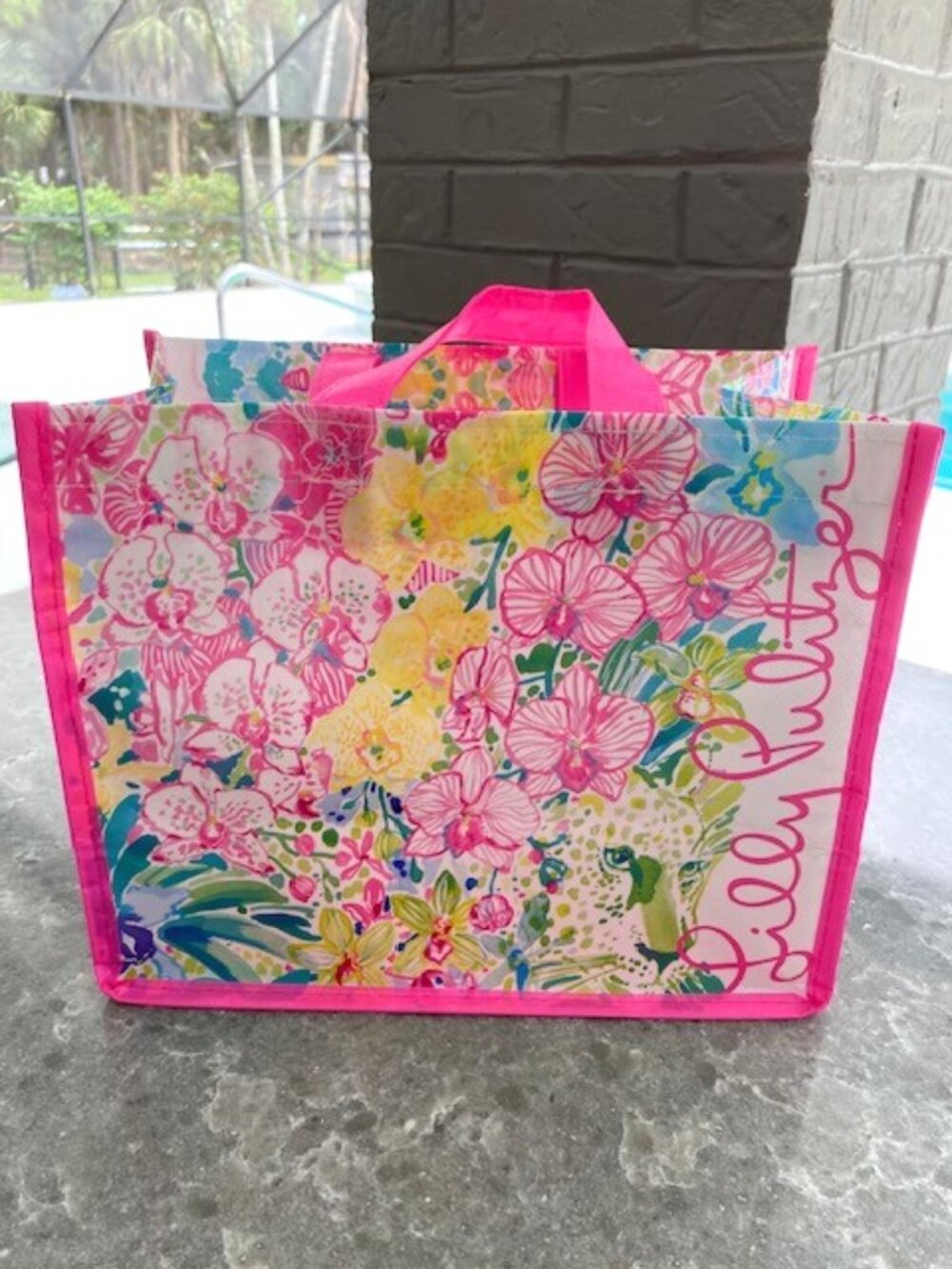 Lilly Pulitzer Shopping Bag Floral Animal Tiger Water Resistant Reusable
